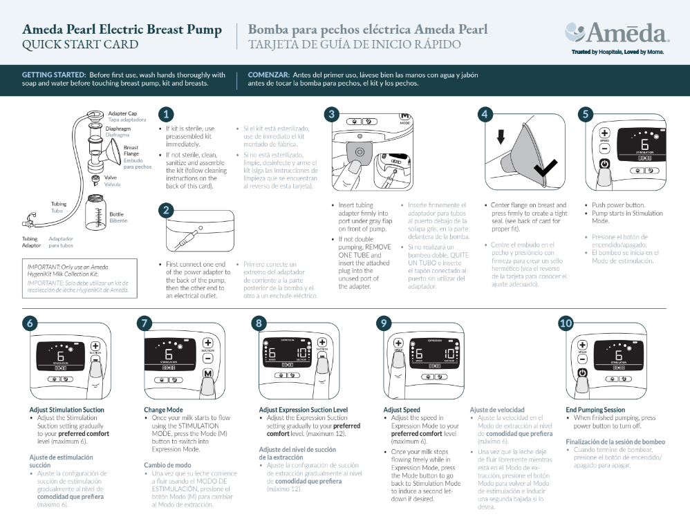 Ameda Pearl Quick Start & Troubleshooting Breast Pump Guide