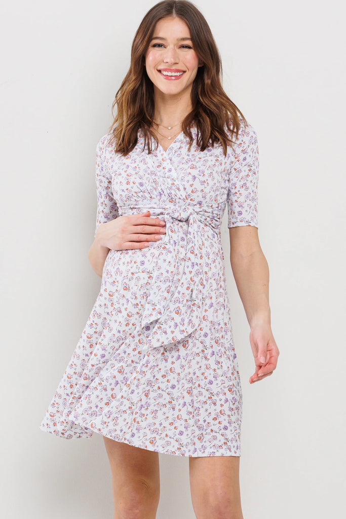 Hello Miz Floral Tie-Front Nursing Faux Wrap Dress