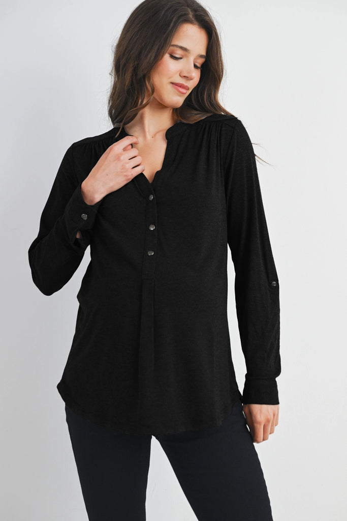 Hello Miz Long Sleeve Henley Maternity Nursing Top