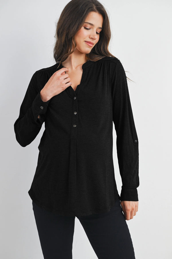 Hello Miz Long Sleeve Henley Maternity Nursing Top