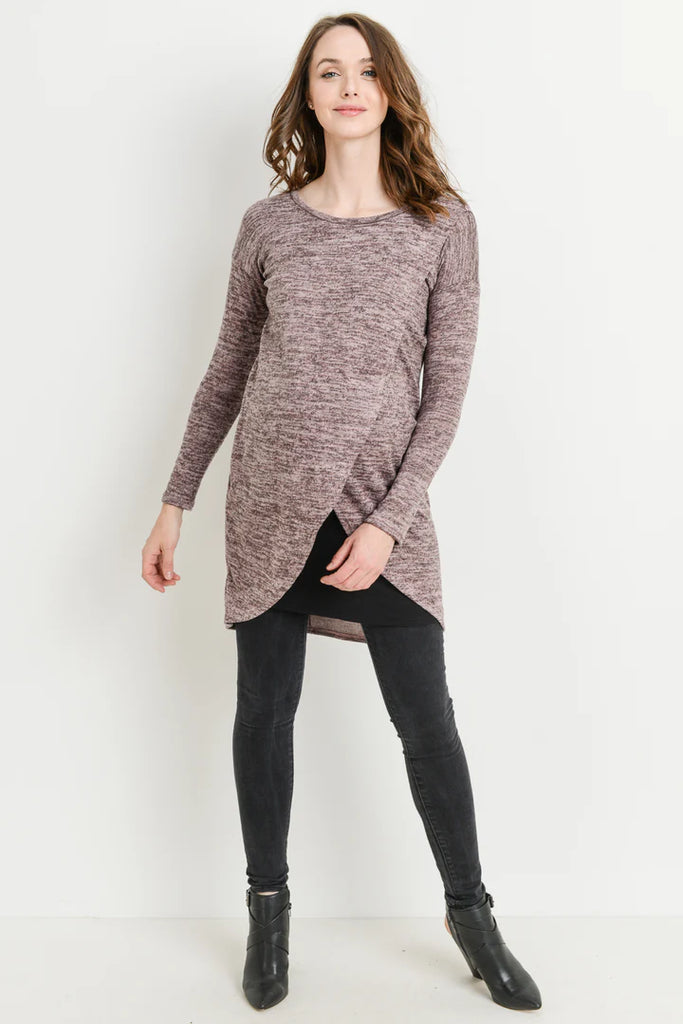 Hello Miz Long Sleeve Knit Surplice Maternity & Nursing Sweater Tunic