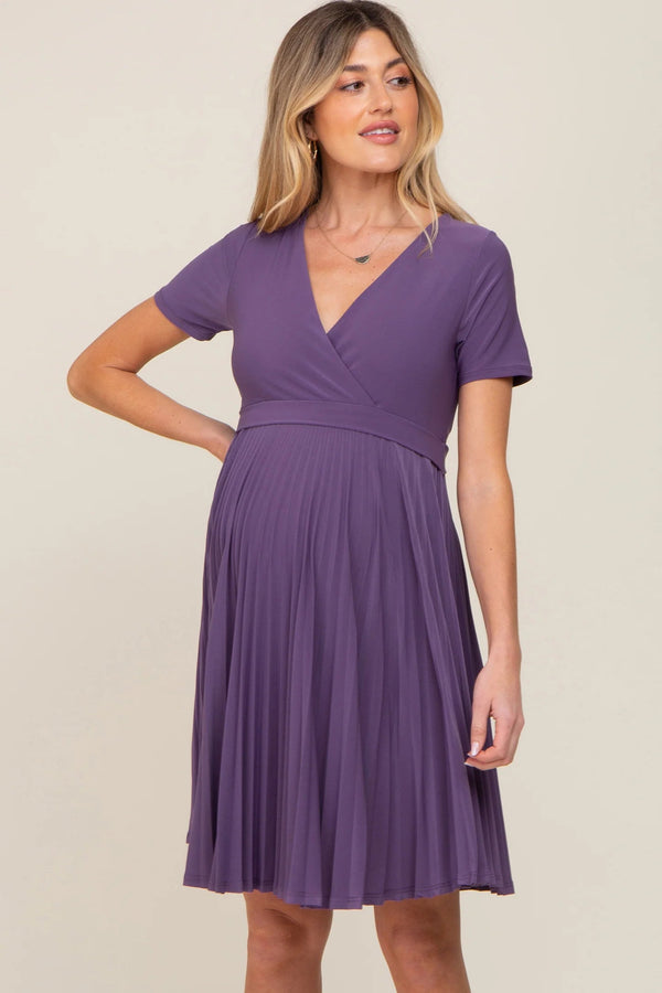 Hello Miz Pleated Short Sleeve Maternity Nursing Mini Dress