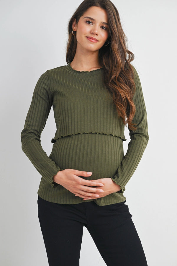 Hello Miz Ribbed Knit Long Sleeve Nursing Maternity Top