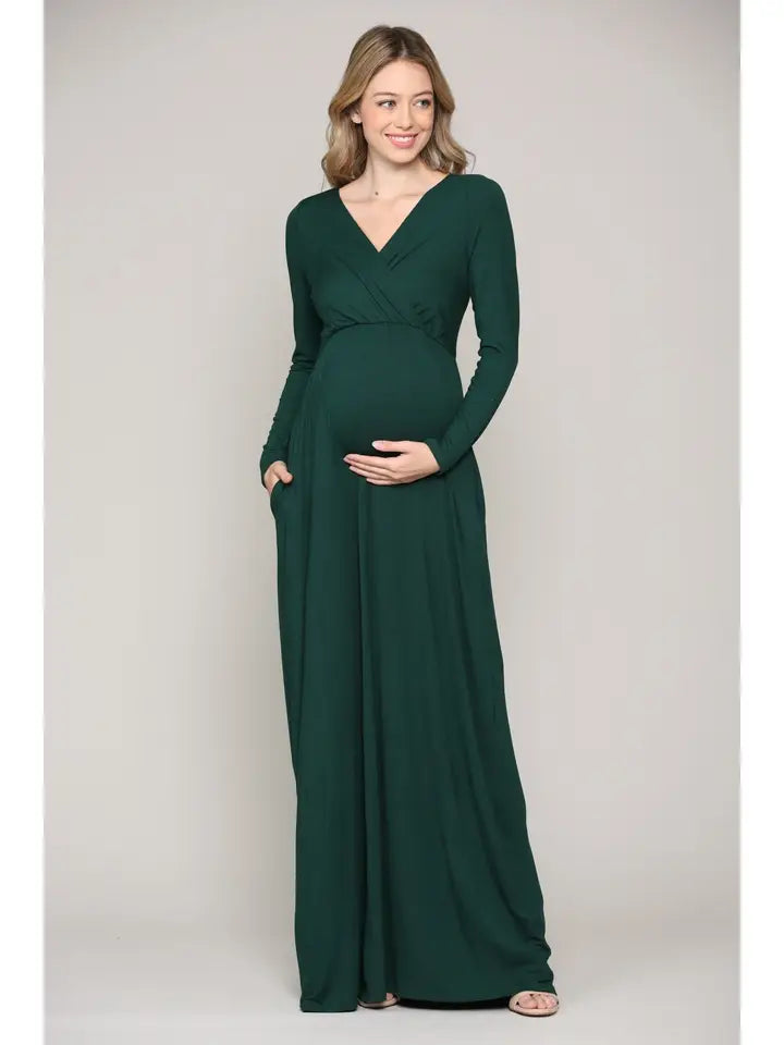 Hello Miz Surplice Long Sleeve Nursing Maxi Knit Dress