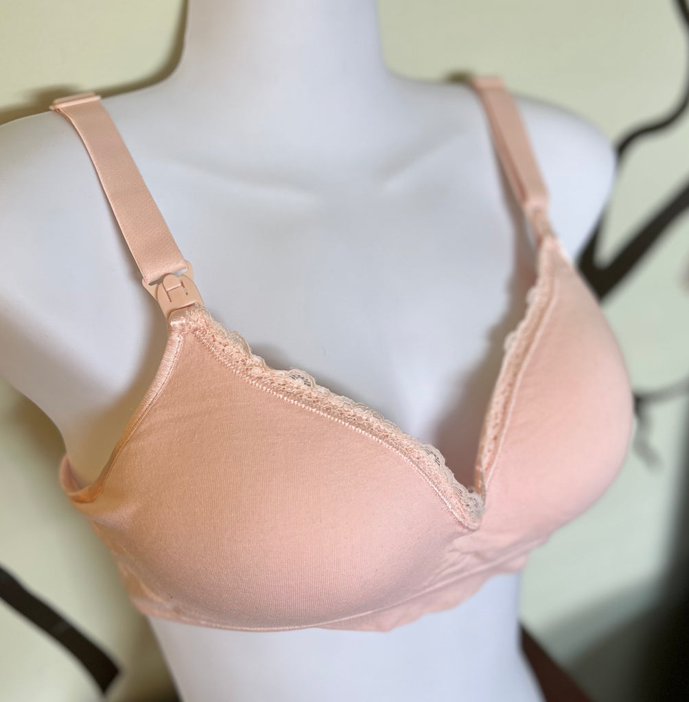 Pink Nursing Bra, Size 36/80, B cup with Lace Trim – Healthy