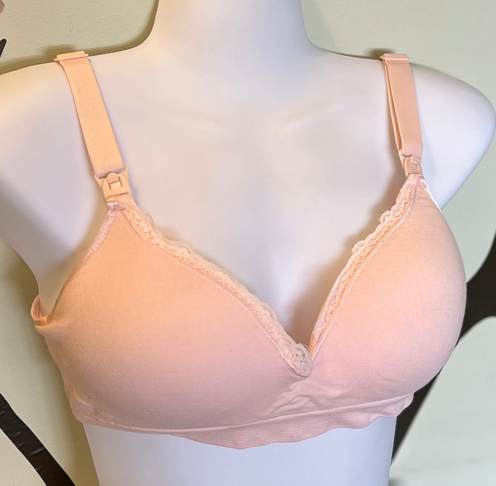 Pink Nursing Bra, Size 36/80, B cup with Lace Trim – Healthy