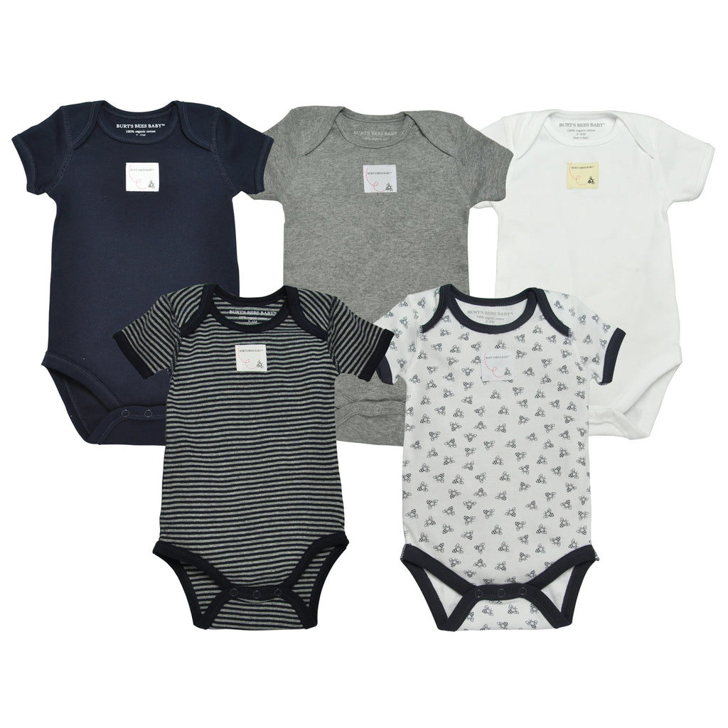 Burt's Bees Organic Short Sleeve Bodysuits 5 Pack blueberry