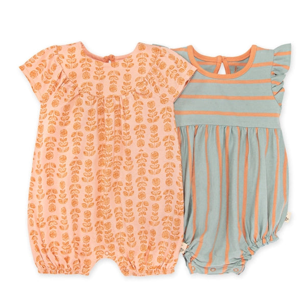 Burt's Bees Baby Mosaic Floral Organic Girl Bubble Romper Set 2 Pack