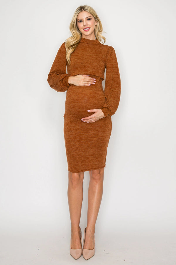 My Bump Scarlett Long Puff Sleeve Mock Neck Dress