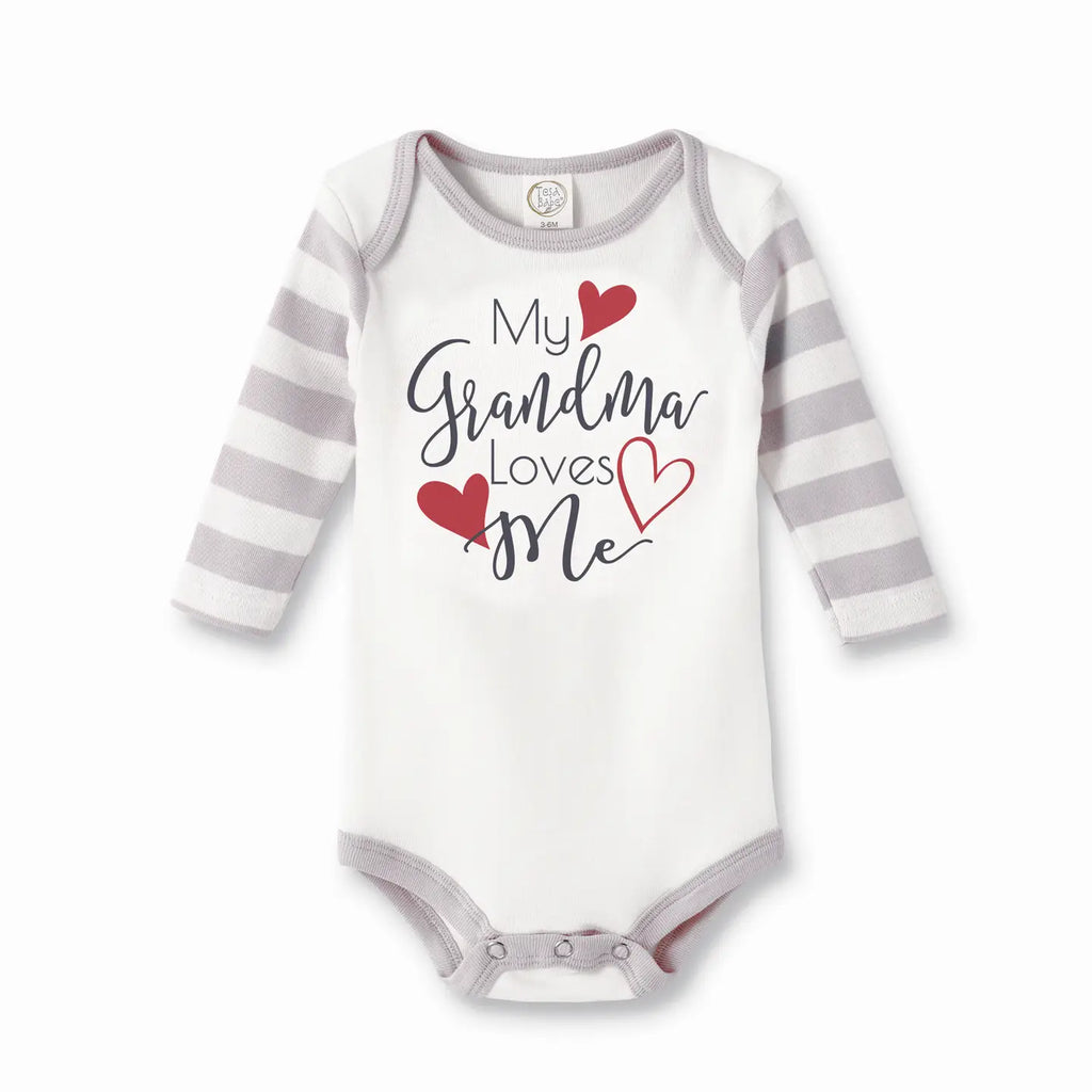 Tesa Babe My Grandma Loves Me Cotton Grey Stripe Baby Bodysuit