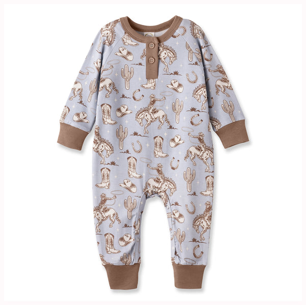 Tesa Babe Wild Wrangler/Blue Western Bamboo Henley Cowboy Romper