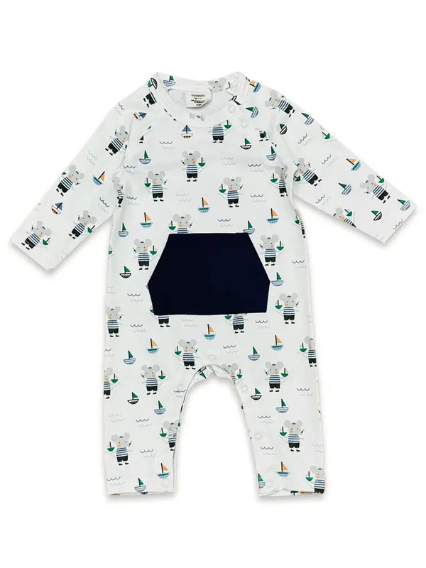 Viverano Organics Mouse Sailor Kangaroo Pocket Baby Jumpsuit