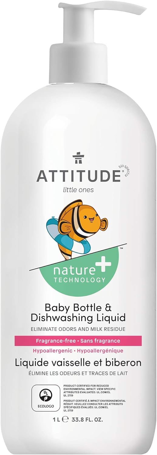 ATTITUDE Baby Bottle & Dishwashing Liquid Soap Unscented 33.8 Fl Oz