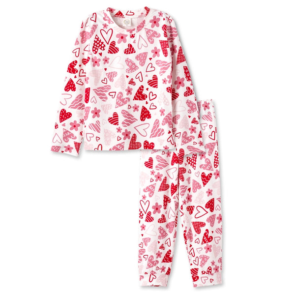 Tesa Babe Girl's Valentine Confetti Hearts Bamboo Pajama Set
