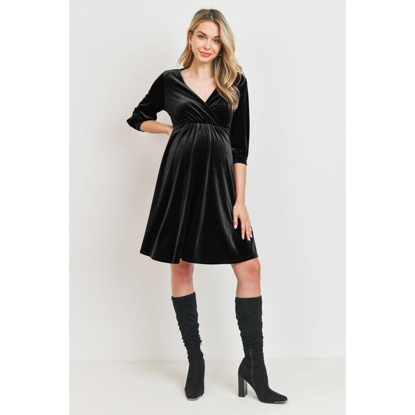 Hello Miz Stretch Velvet V-Neck Maternity/Nursing Dress