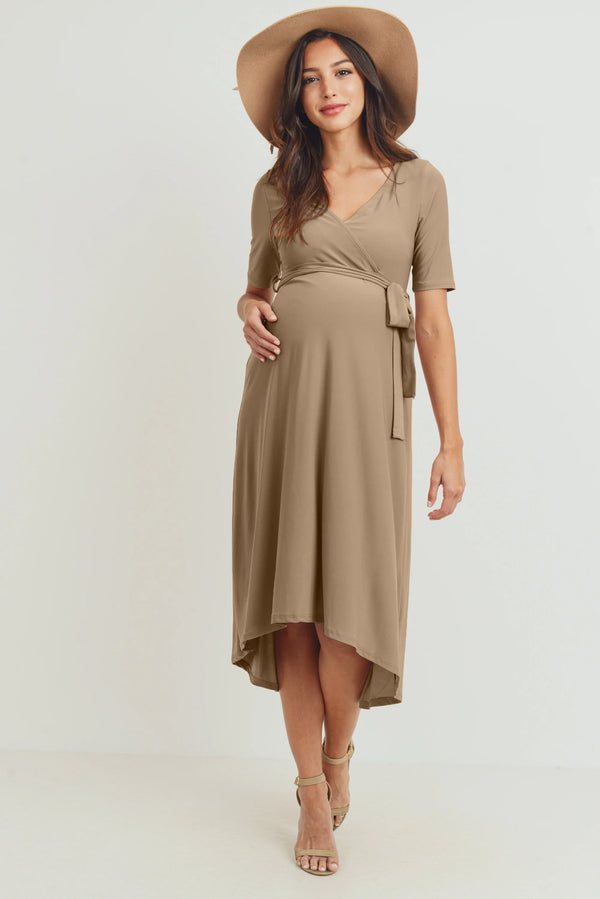 Hello Miz Solid Tie Waist High-Low Maternity/Nursing Dress
