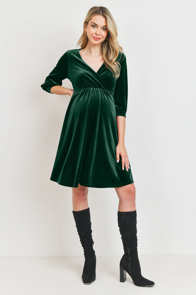 Hello Miz Stretch Velvet V-Neck Maternity/Nursing Dress