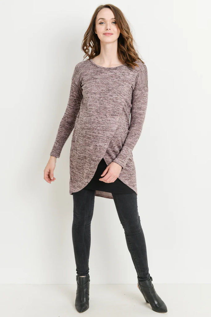 Hello Miz Long Sleeve Knit Surplice Maternity & Nursing Sweater Tunic