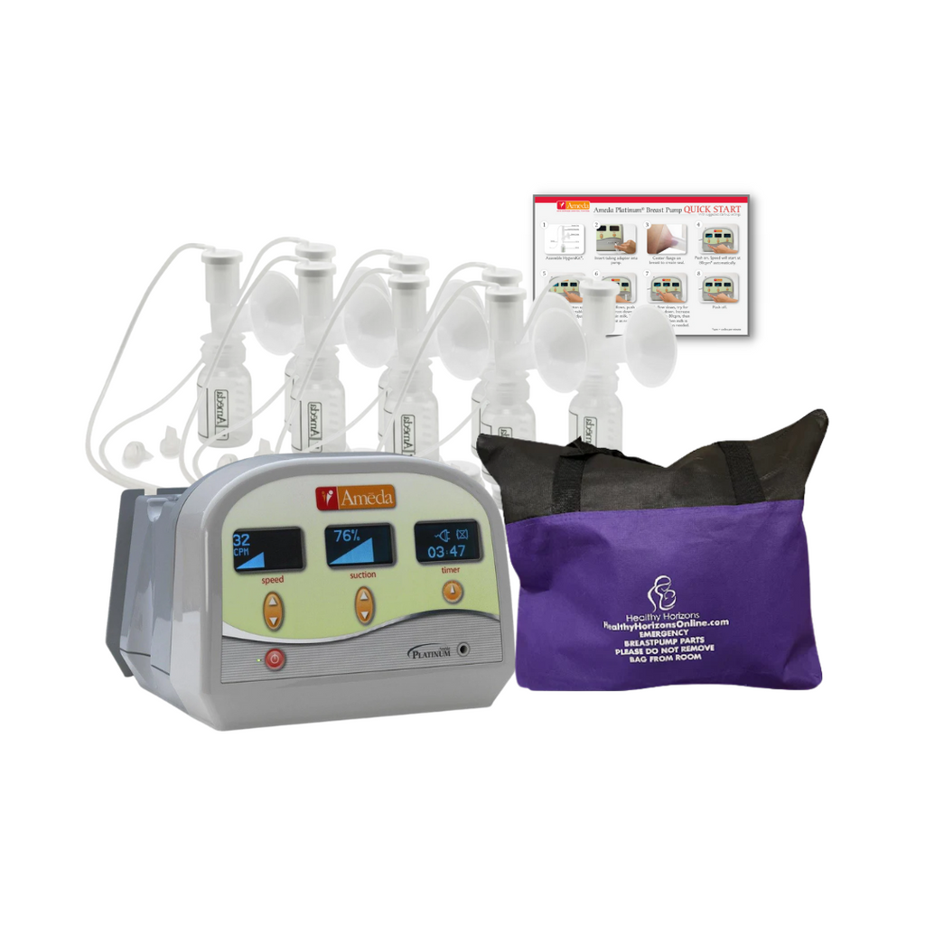 Hospital Grade Breast Pump, 4 Attachment Kits, and Emergency Spare Parts Bag (Platinum)