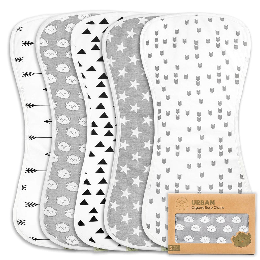 Keababies Organic & Muslin Burp Cloths 5 Pack grayscape