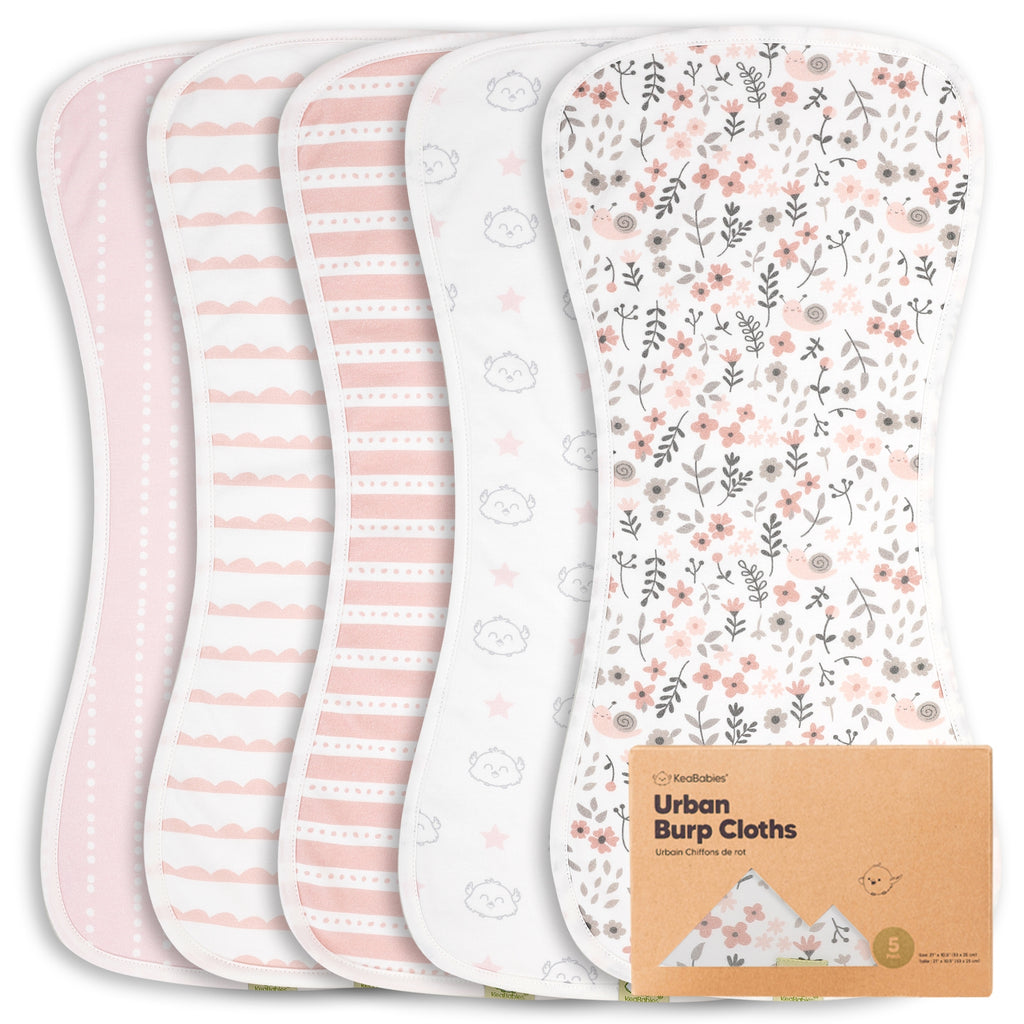 Keababies Organic & Muslin Burp Cloths 5 Pack sweet charm