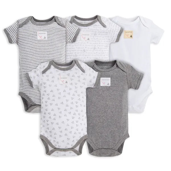 Burt's Bees Organic Short Sleeve Bodysuits 5 Pack heather grey