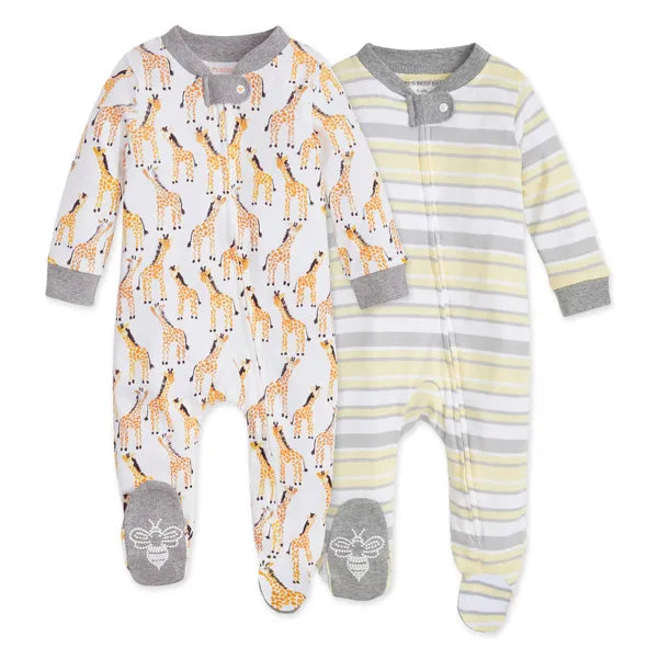 Burt's Bees Organic Baby Loose Fit Footed Sleep & Play 2 Pack giraffes