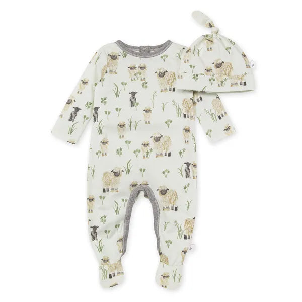 Burt's Bees Feeling Sheepish Organic Baby Footie Jumpsuit & Knot Top Hat Set