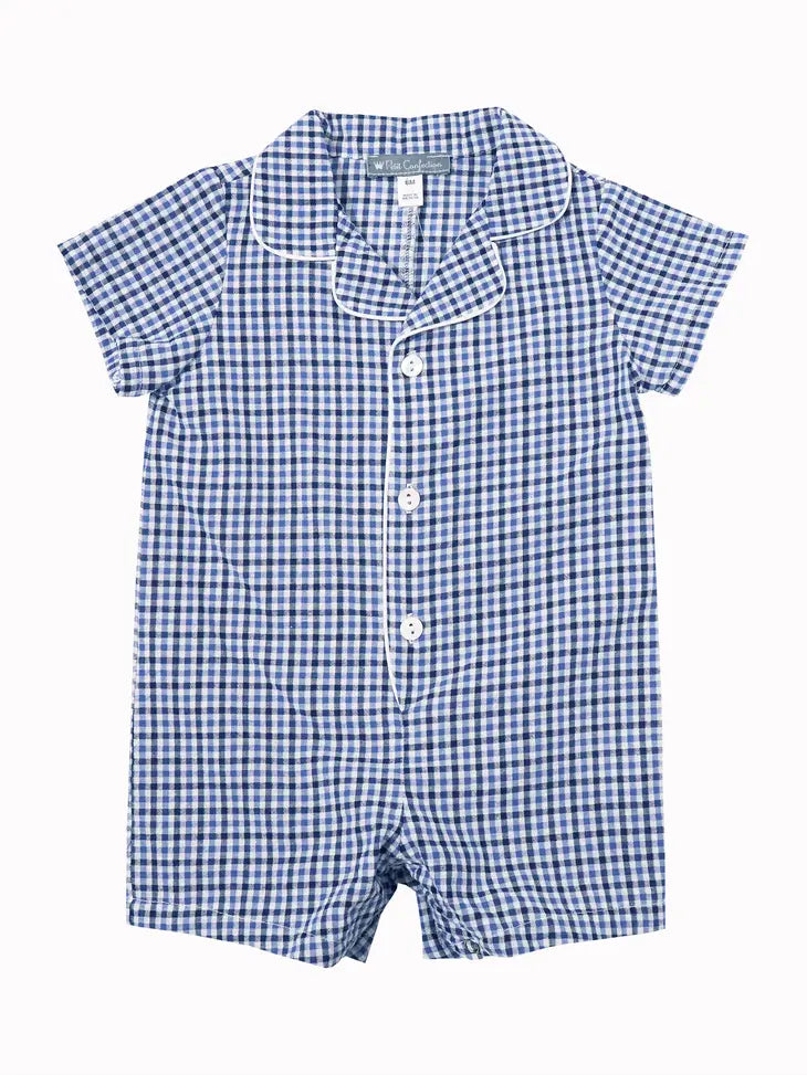 Petit Confection Blue Plaid Romper