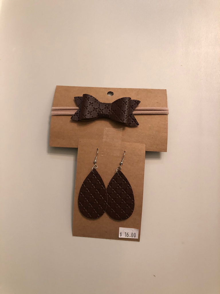 Textured Teardrop Earrings & Matching Baby Headband with Bow