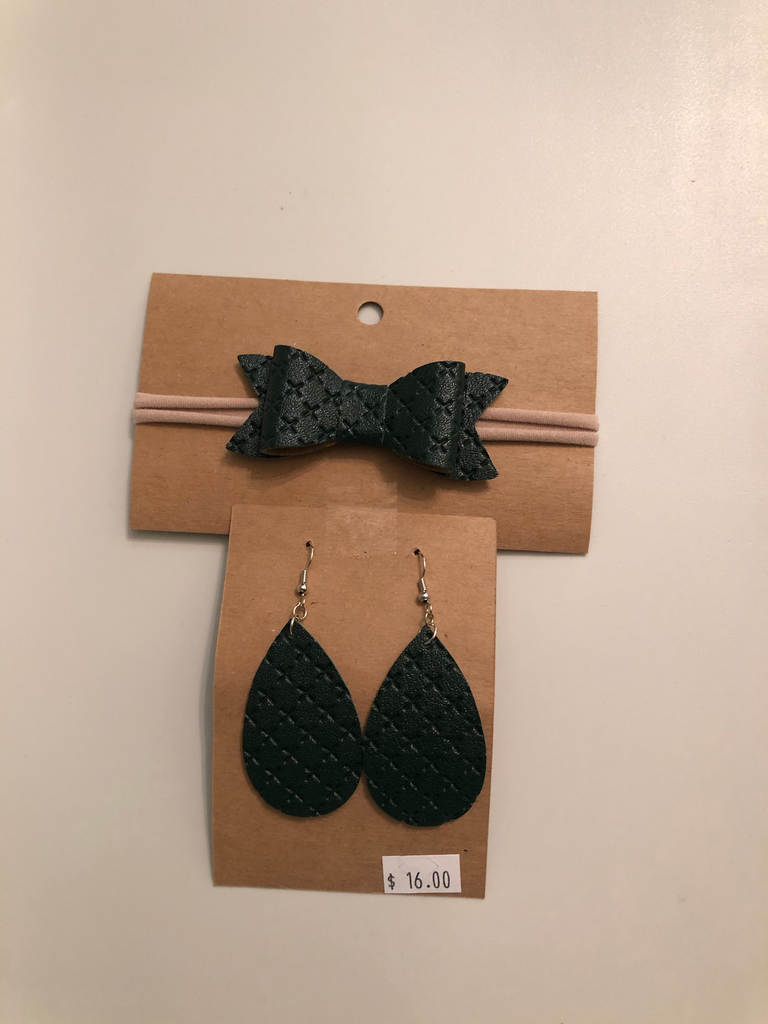 Textured Teardrop Earrings & Matching Baby Headband with Bow