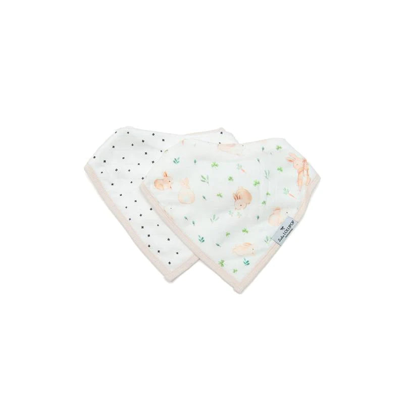 Loulou Lollipop Muslin Bandana Bib Set bunny meadow