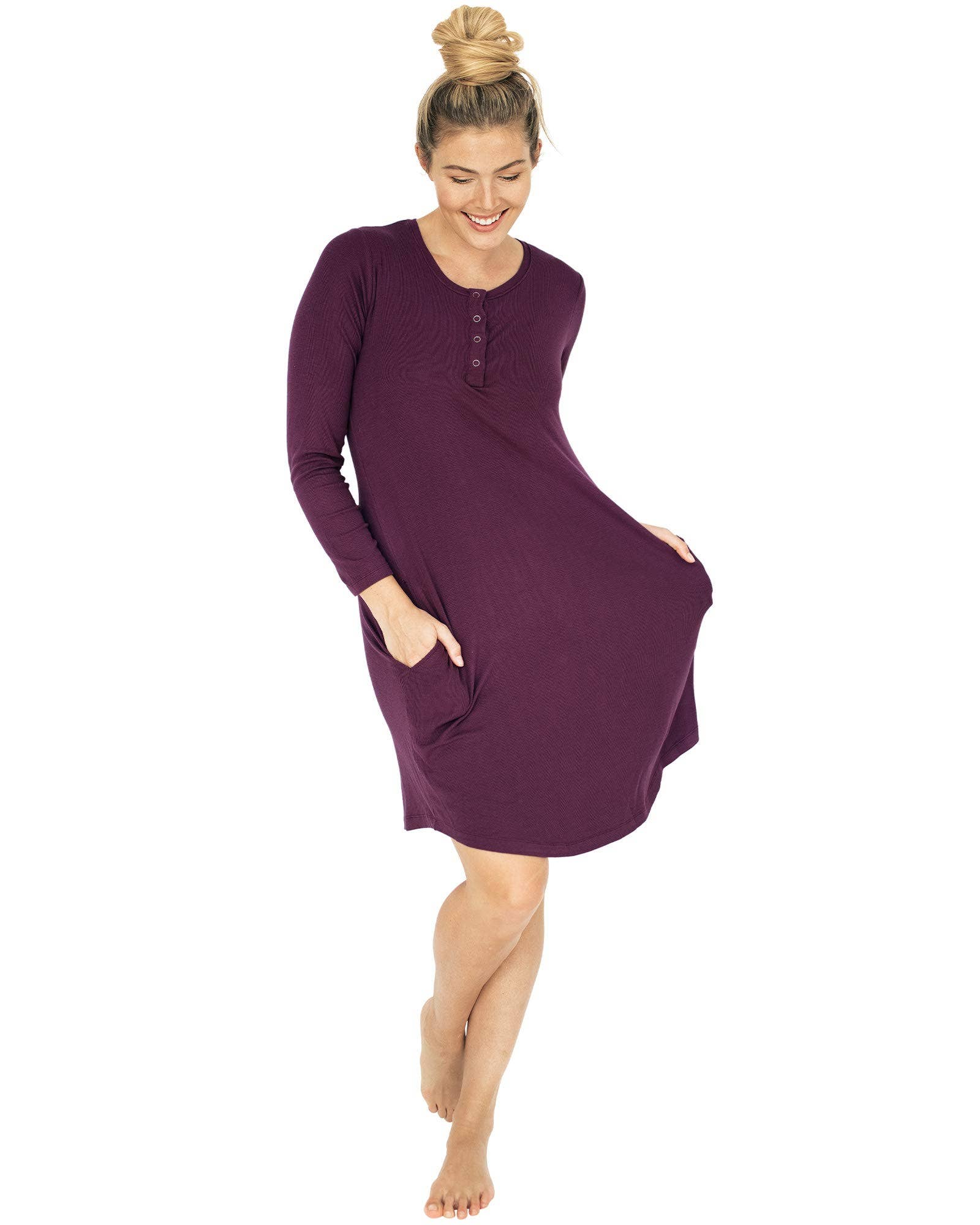 Long sleeve henley nightgown sale