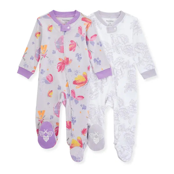 Burt's Bees Organic Baby Loose Fit Footed Sleep & Play 2 Pack vibrant butterflies