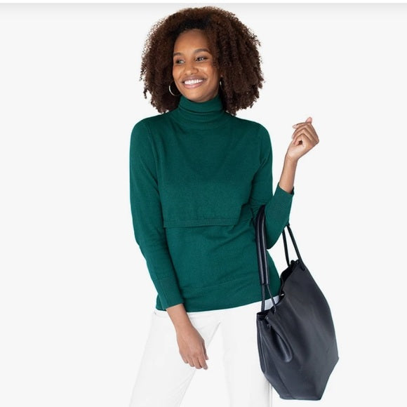 Kindred Bravely Classic Nursing & Maternity Turtleneck green