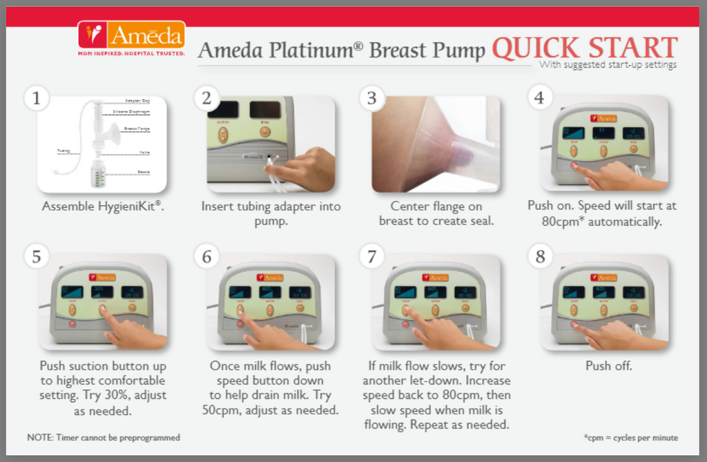 Ameda Platinum Quick Start & Troubleshooting Breast Pump Guide
