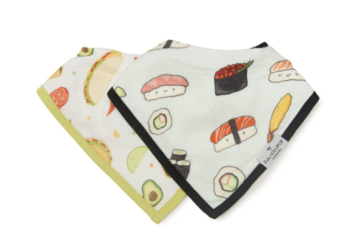 Loulou Lollipop Muslin Bandana Bib Set sushi taco
